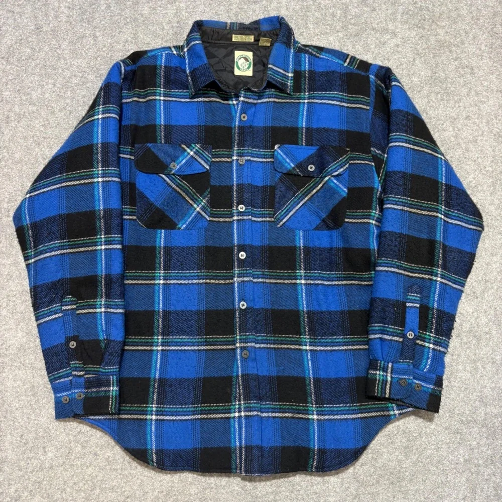 Appalachian Trail Blue Plaid Quilted Flannel Shirt Jacket Mens Large L Heavy